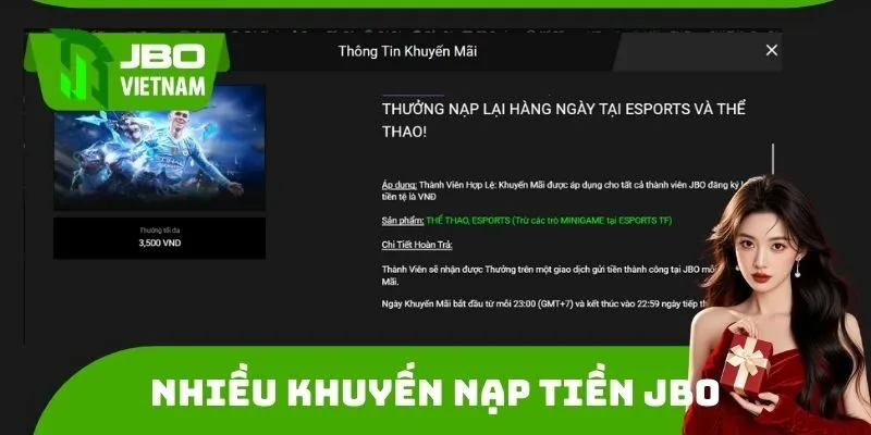 Nhiều khuyến mãi dành cho hội viên nạp tiền JBO